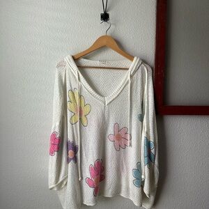 POL Floral Knit Hoodie Top